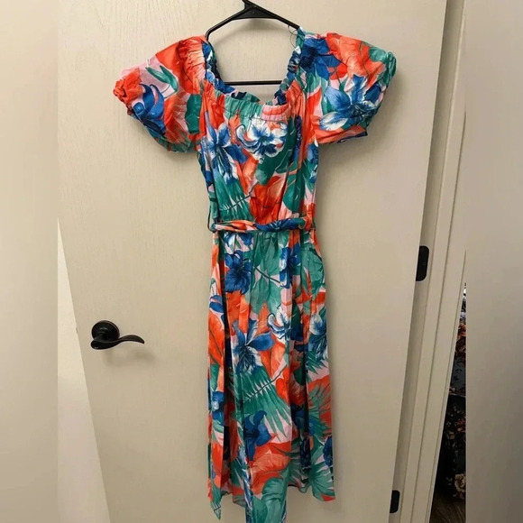 Zara Floral Belted Midi Dress with Buttons and Pockets and Puff Sleeves Size S - Picture 4 of 11